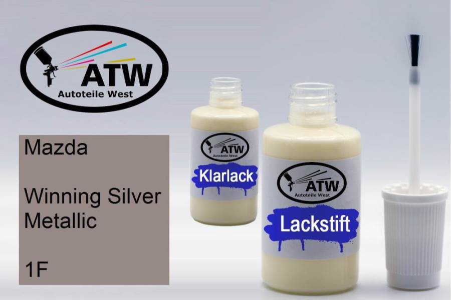 Mazda, Winning Silver Metallic, 1F: 20ml Lackstift + 20ml Klarlack - Set, von ATW Autoteile West.